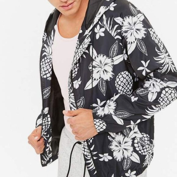 Forever 21 Men's Bomber Jacket Hood Full Zip Pockets Size Large - Picture 2 of 8